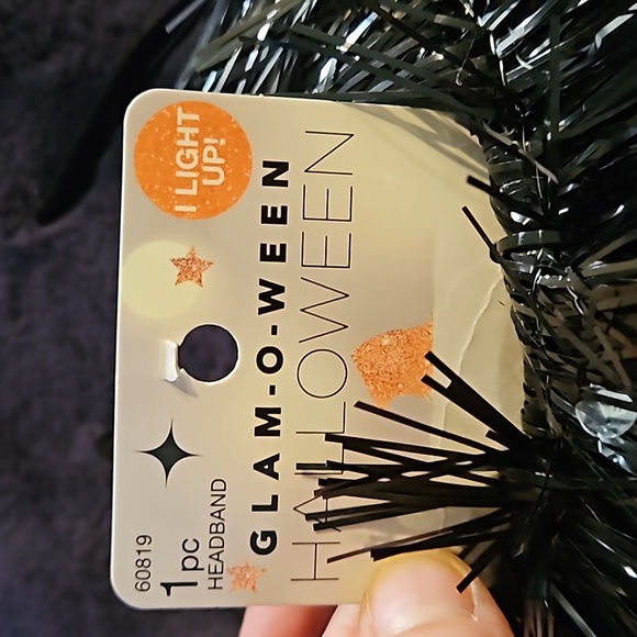 Glam-O-Ween Halloween Black Cat Headband Orange Glitter Ears Light-Up Blinking - Picture 6 of 7